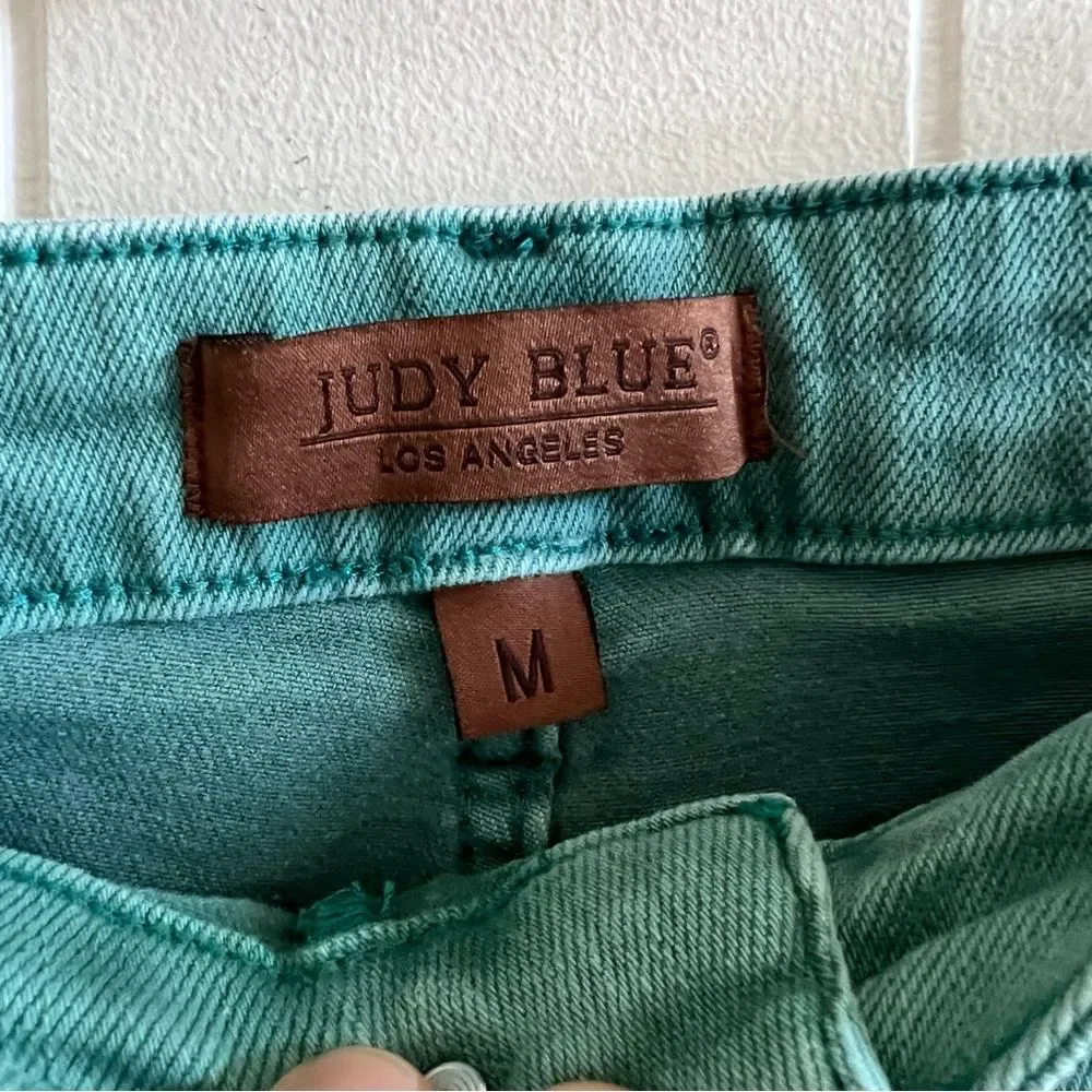 Judy Blue Mid Rise Fray Denim Cut Of Shorts
